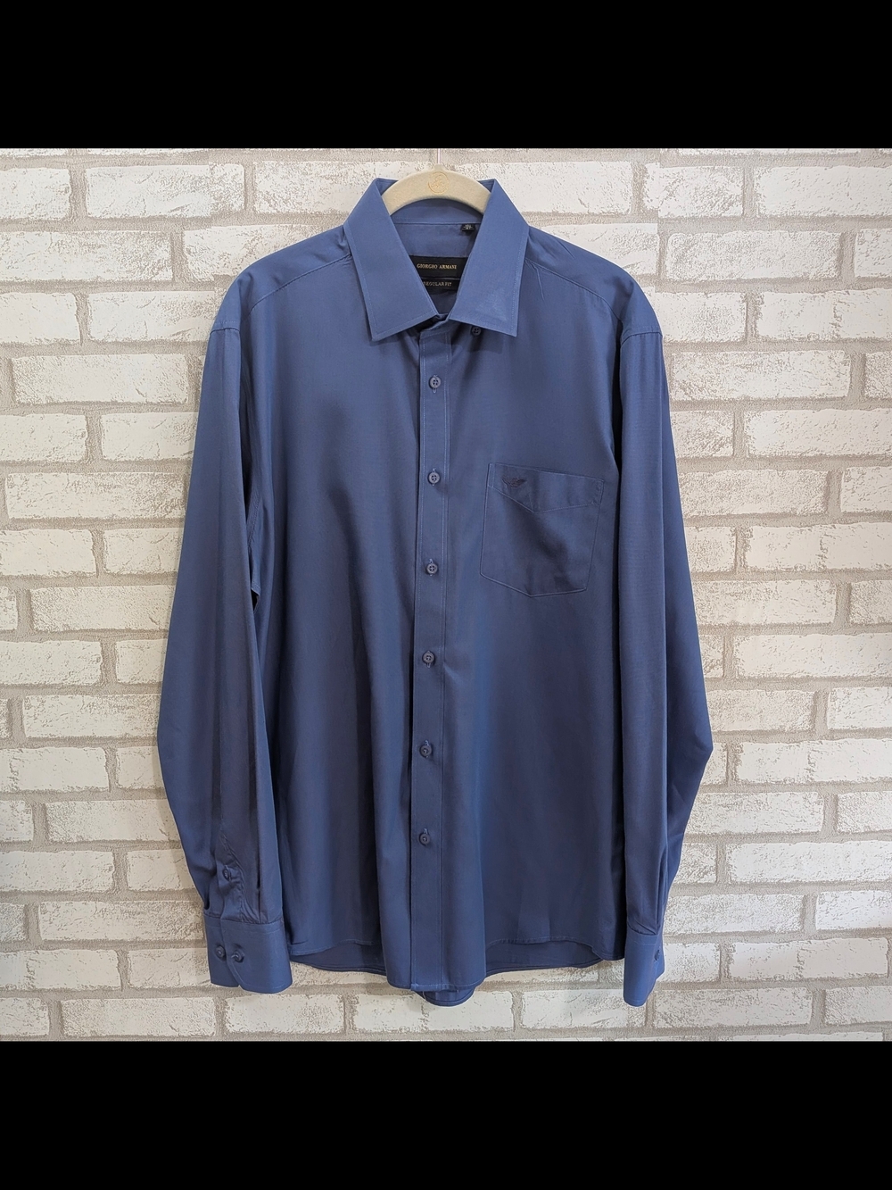 Giorgia Armani Regular Fit Dress Shirt Size 16.5 Blue Cotton Black Label